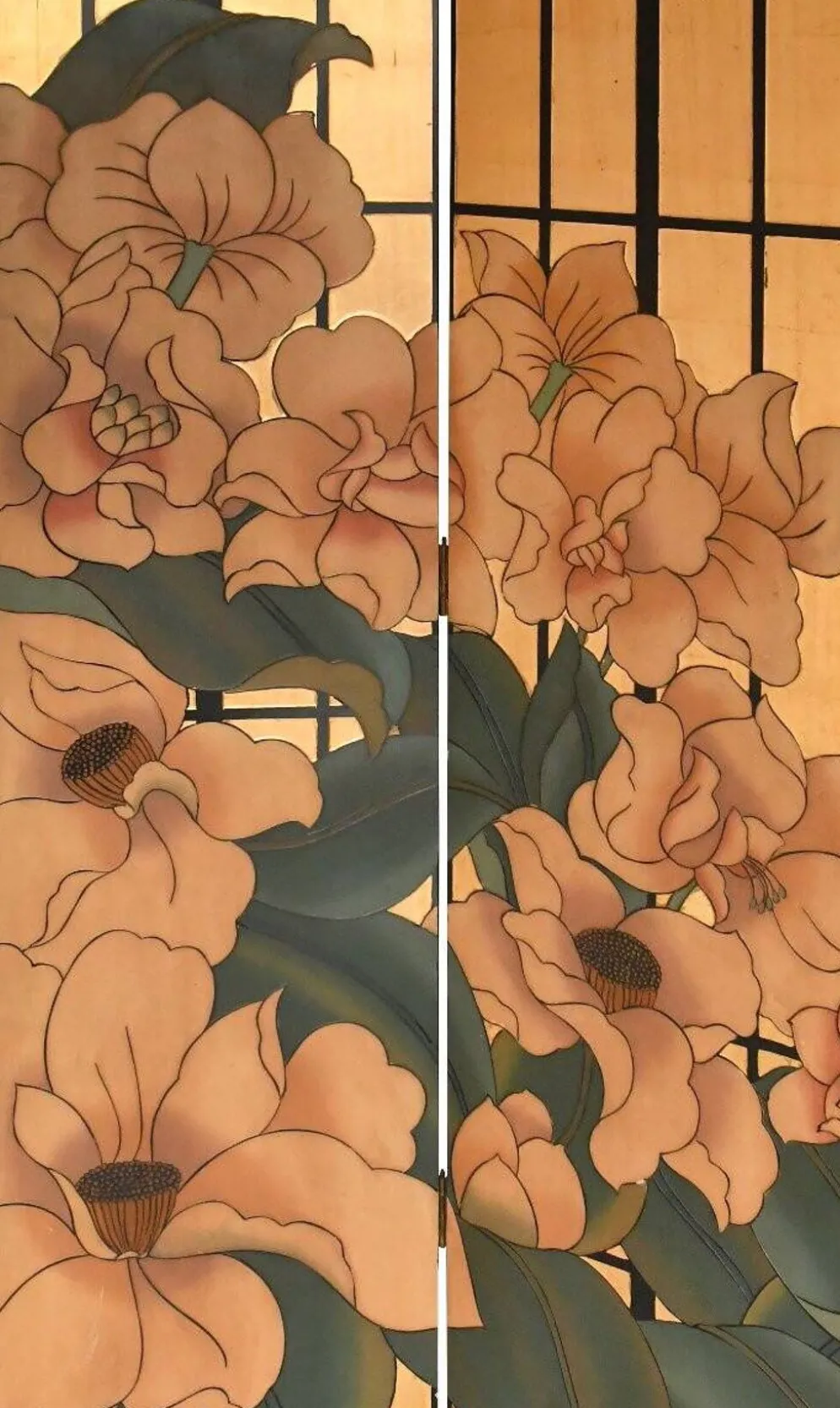 Paravent en laque à décor de la scène florale