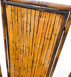 Paravent en métal imitation bambou avec panneaux en bambou / années 1980