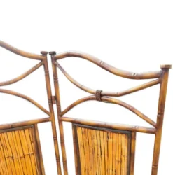 Paravent en métal imitation bambou avec panneaux en bambou / années 1980