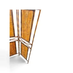 Paravent en métal imitation bambou avec panneaux en bambou / années 1980
