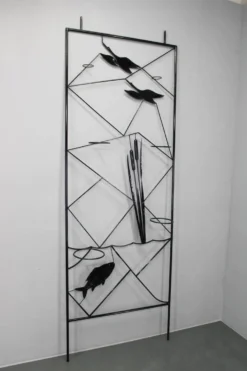 Paravent en métal noir de style mi-siècle avec jardinière, années 1970