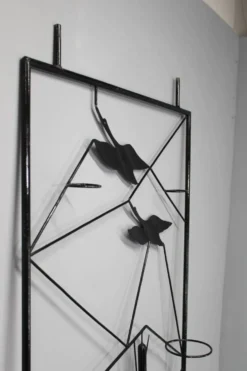 Paravent en métal noir de style mi-siècle avec jardinière, années 1970