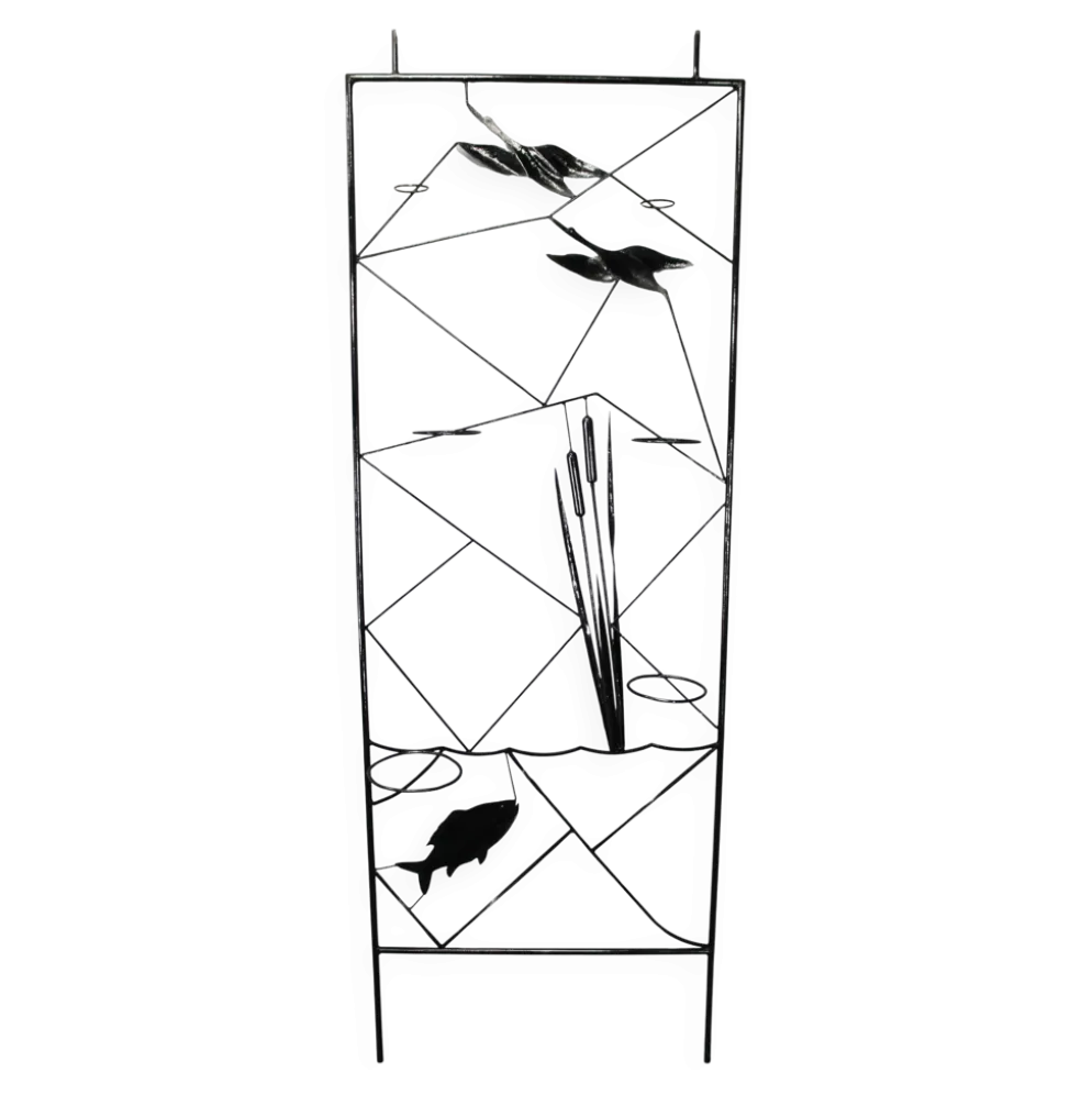 Paravent en métal noir de style mi-siècle avec jardinière, années 1970