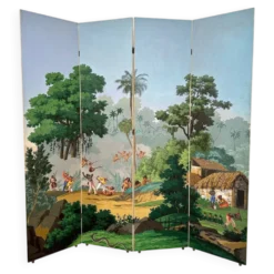 Paravent en papier peint à quatre panneaux de Zuber, années 1940