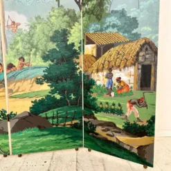 Paravent en papier peint à quatre panneaux de Zuber, années 1940