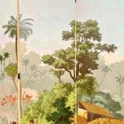 Paravent en papier peint à quatre panneaux de Zuber, années 1940
