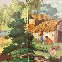 Paravent en papier peint à quatre panneaux de Zuber, années 1940