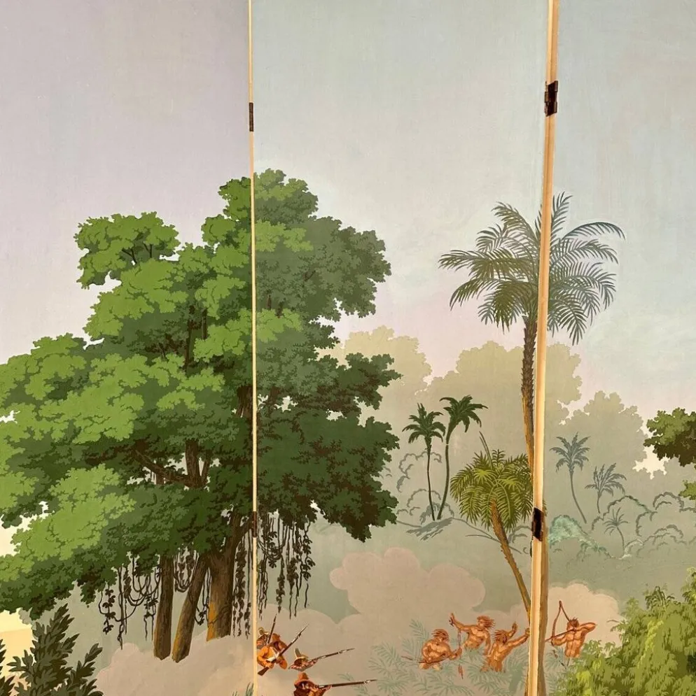 Paravent en papier peint à quatre panneaux de Zuber, années 1940