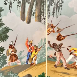 Paravent en papier peint à quatre panneaux de Zuber, années 1940