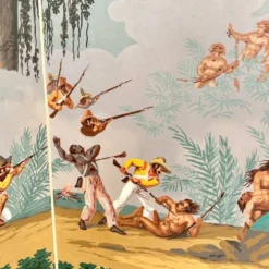 Paravent en papier peint à quatre panneaux de Zuber, années 1940