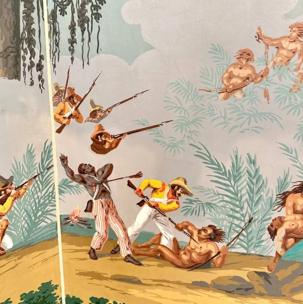 Paravent en papier peint à quatre panneaux de Zuber, années 1940