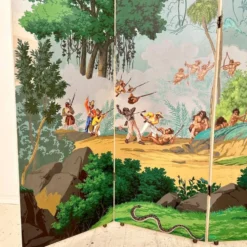 Paravent en papier peint à quatre panneaux de Zuber, années 1940