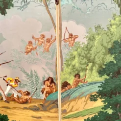 Paravent en papier peint à quatre panneaux de Zuber, années 1940