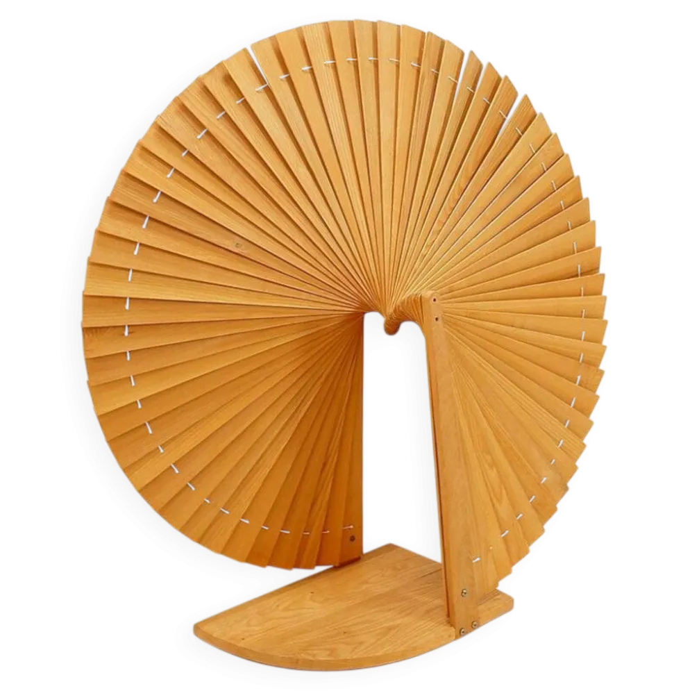Paravent en pin en forme d'éventail de style moderne, France, années 1970 - Ø 113cm