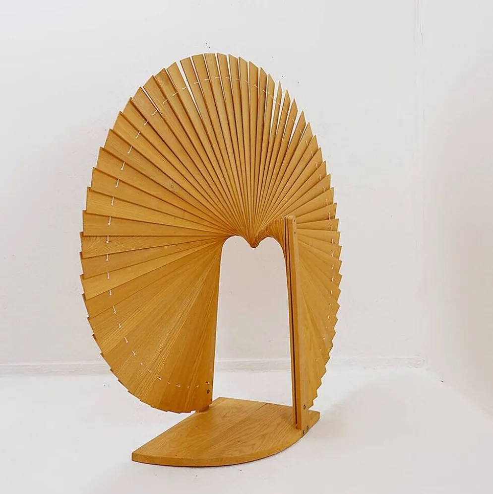 Paravent en pin en forme d'éventail de style moderne, France, années 1970 - Ø 113cm