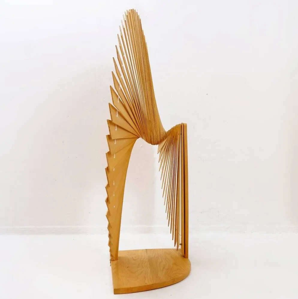Paravent en pin en forme d'éventail de style moderne, France, années 1970 - Ø 113cm