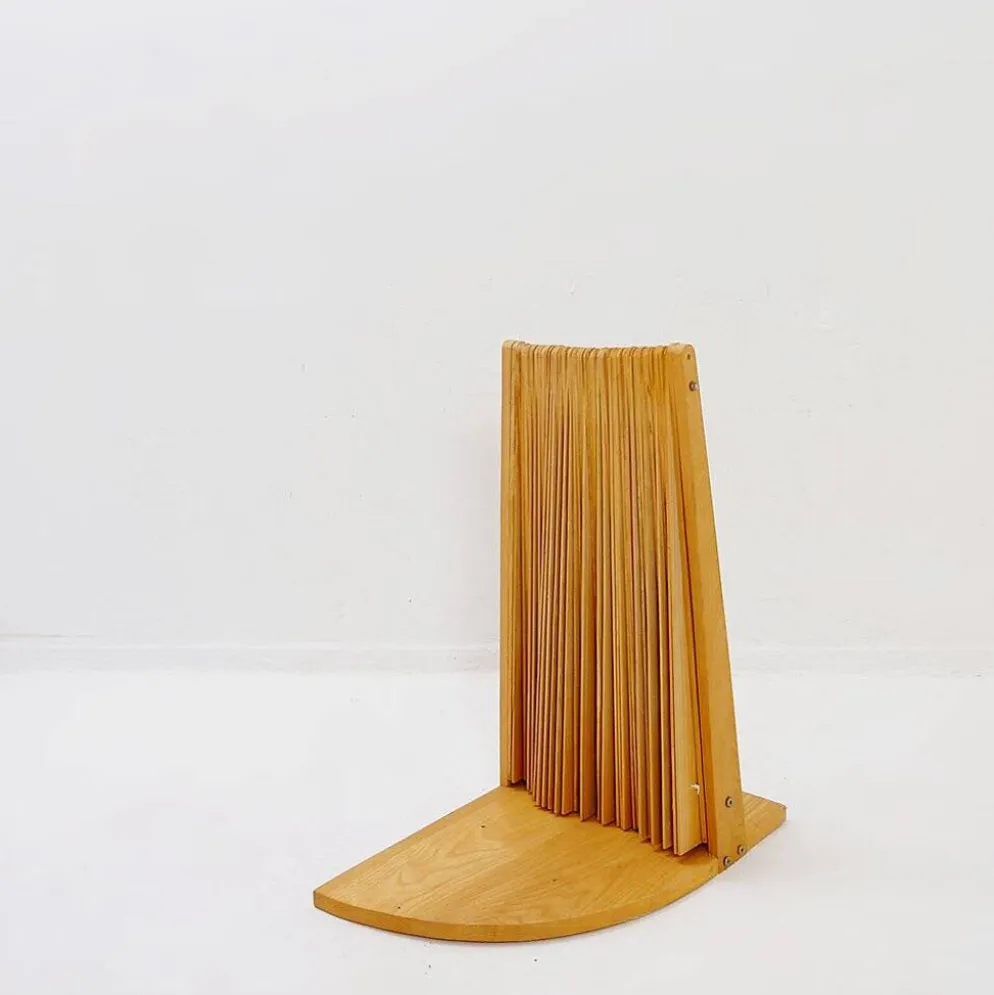 Paravent en pin en forme d'éventail de style moderne, France, années 1970 - Ø 113cm
