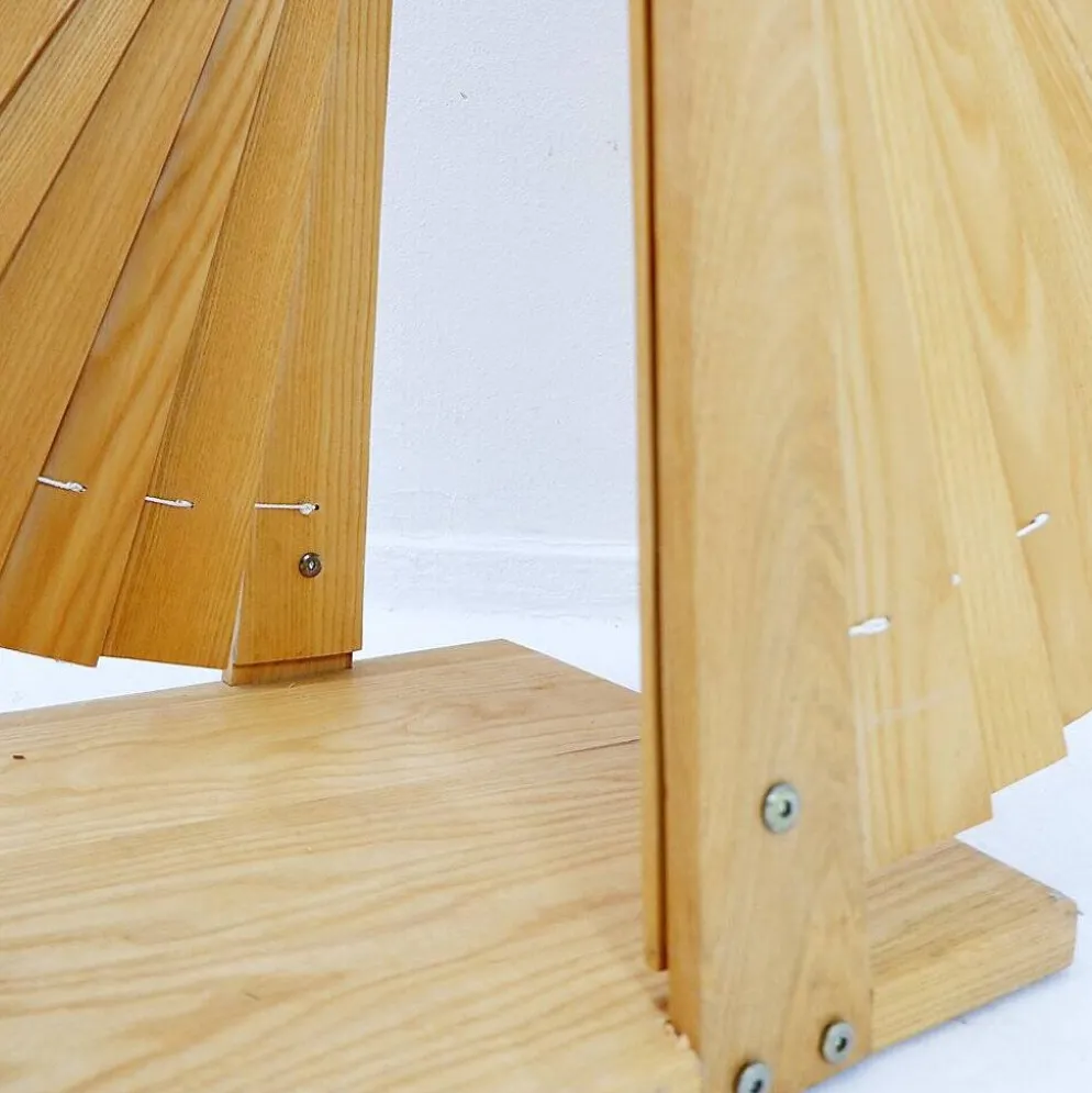 Paravent en pin en forme d'éventail de style moderne, France, années 1970 - Ø 113cm