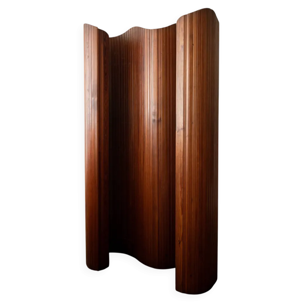 Paravent en pin patiné Art Déco par Jomain Baumann pour Baumann, France.