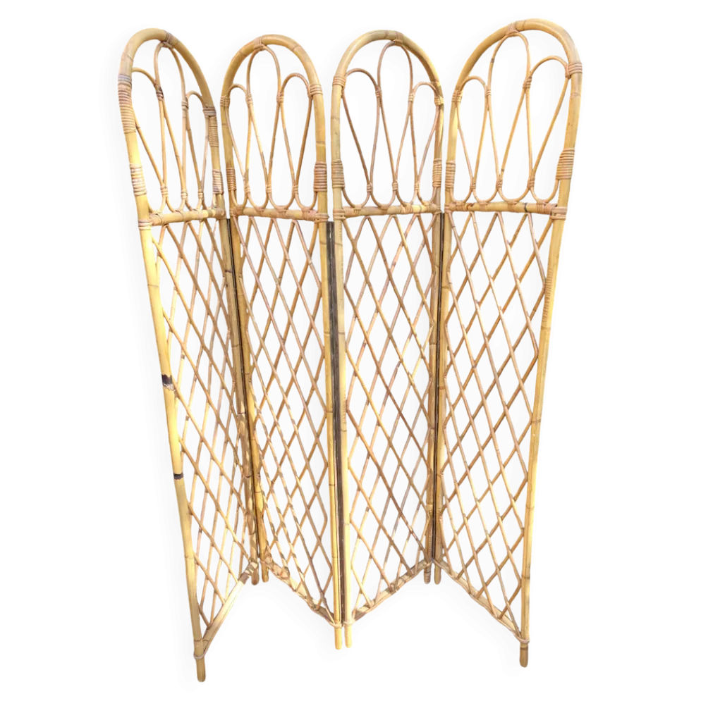 Paravent en rotin vintage 4 pans