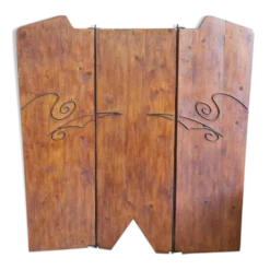 Paravent en sapin à motifs en métal courbé 1900