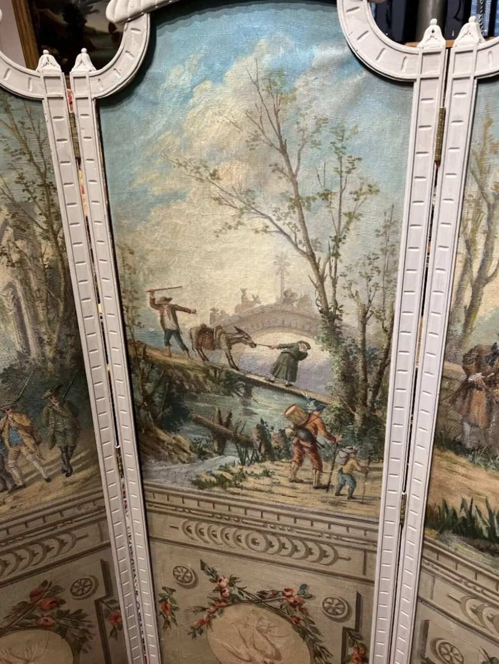 Paravent 4 feuilles époque Louis XVI aux décors champêtre