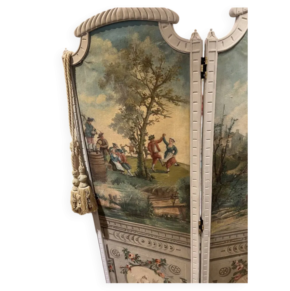 Paravent 4 feuilles époque Louis XVI aux décors champêtre
