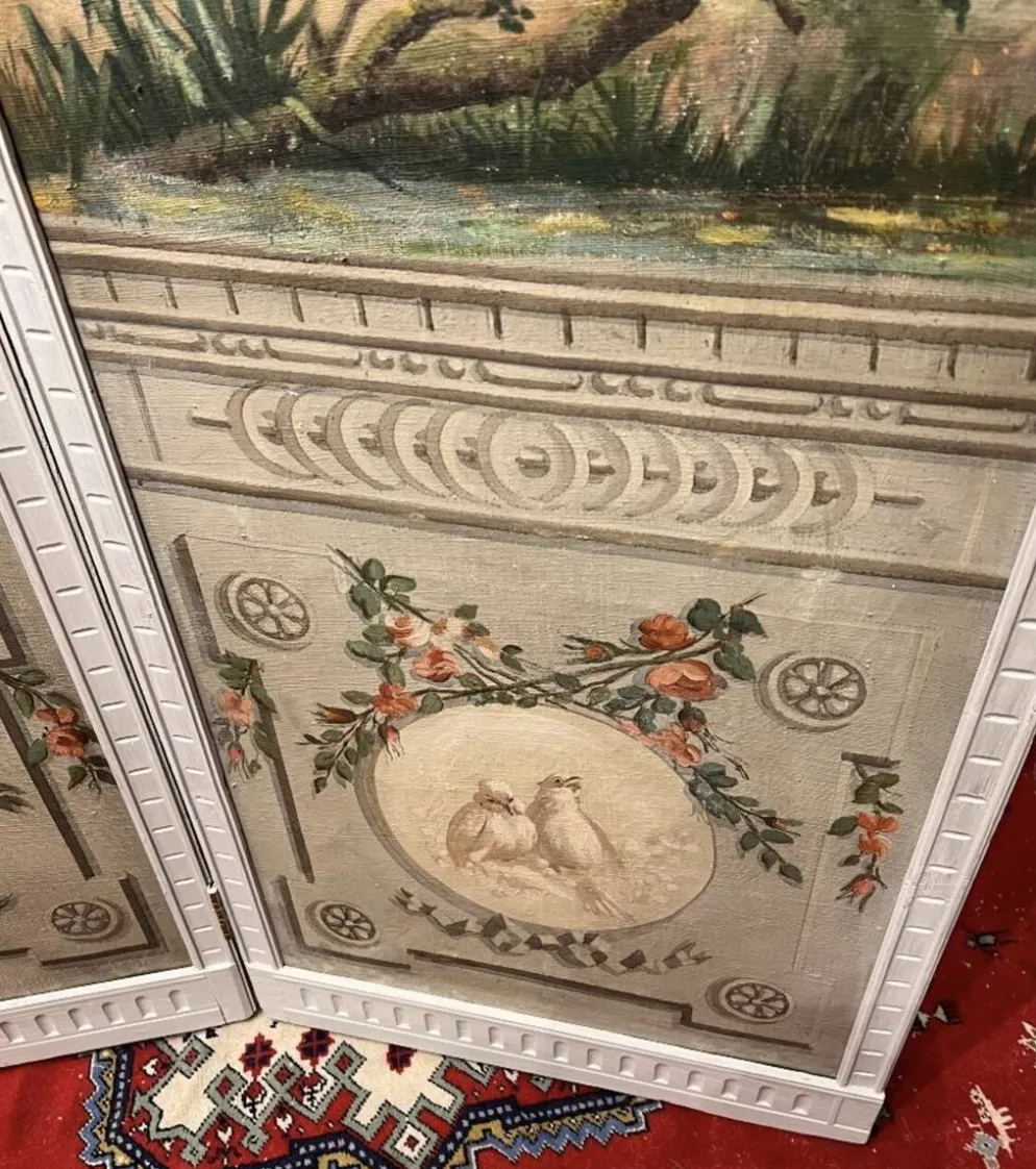 Paravent 4 feuilles époque Louis XVI aux décors champêtre