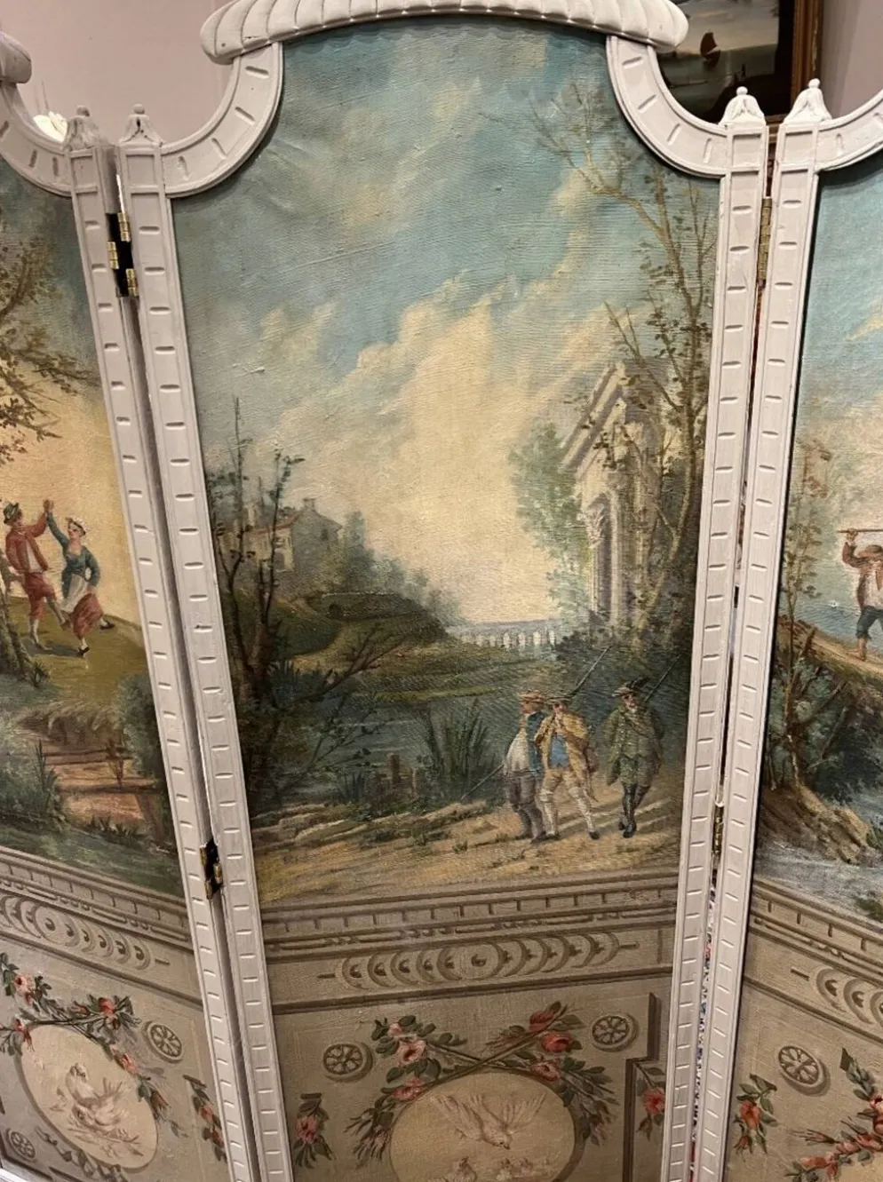 Paravent 4 feuilles époque Louis XVI aux décors champêtre