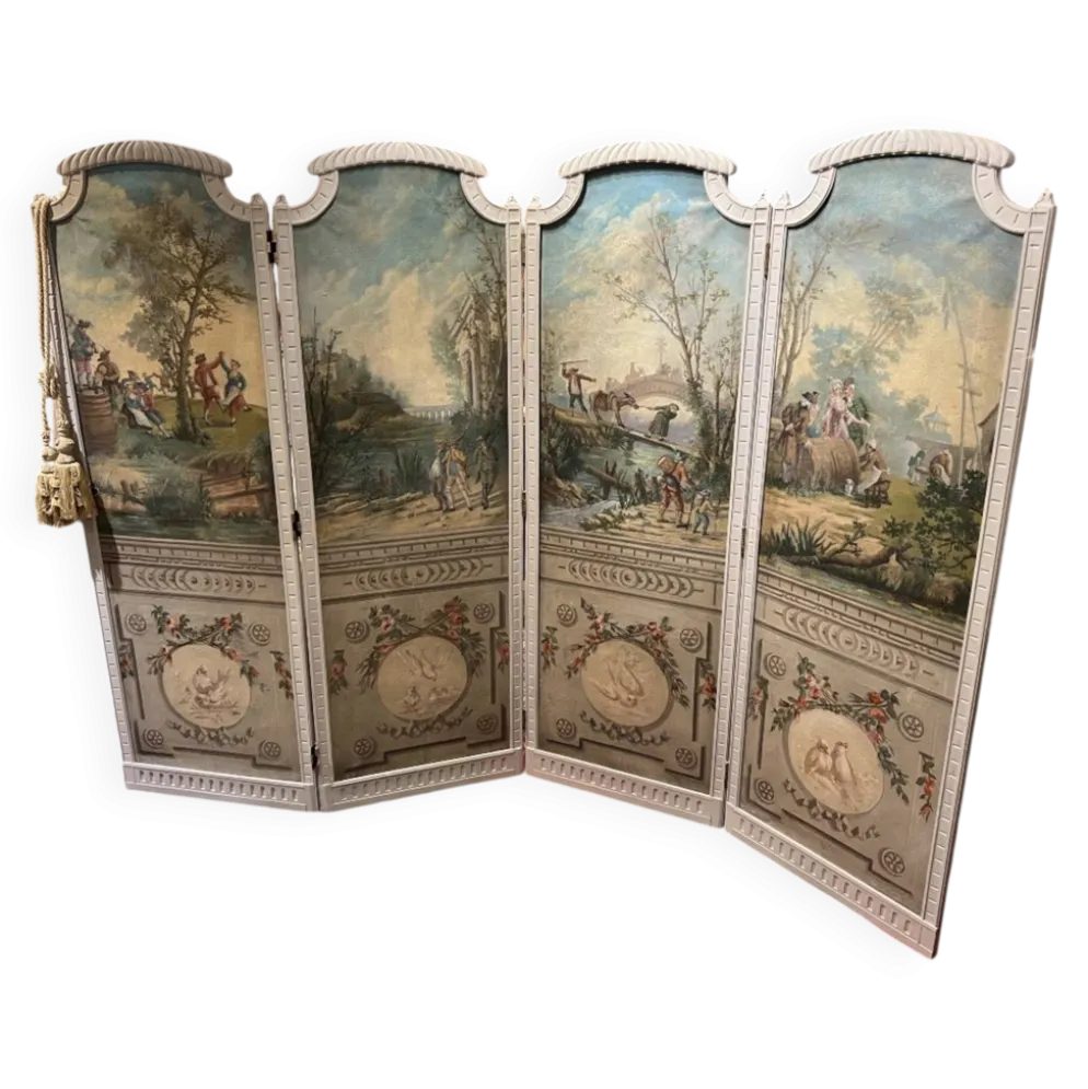 Paravent 4 feuilles époque Louis XVI aux décors champêtre