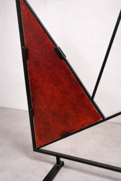 Paravent géométrique moderne du milieu du siècle avec verre coloré texturé, années 1970-1980