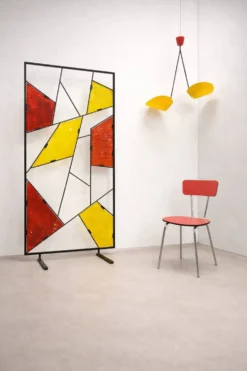 Paravent géométrique moderne du milieu du siècle avec verre coloré texturé, années 1970-1980