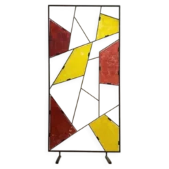 Paravent géométrique moderne du milieu du siècle avec verre coloré texturé, années 1970-1980