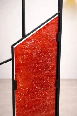 Paravent géométrique moderne du milieu du siècle avec verre coloré texturé, années 1970-1980