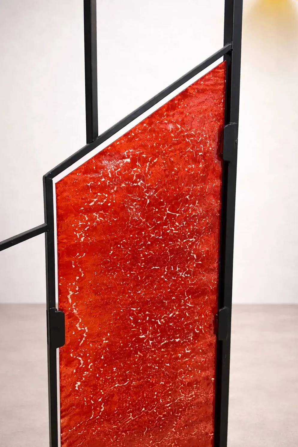 Paravent géométrique moderne du milieu du siècle avec verre coloré texturé, années 1970-1980