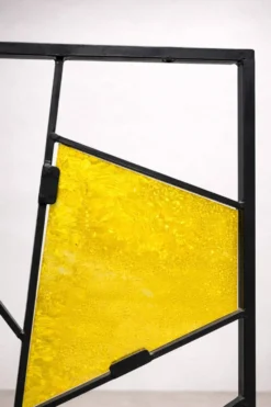 Paravent géométrique moderne du milieu du siècle avec verre coloré texturé, années 1970-1980