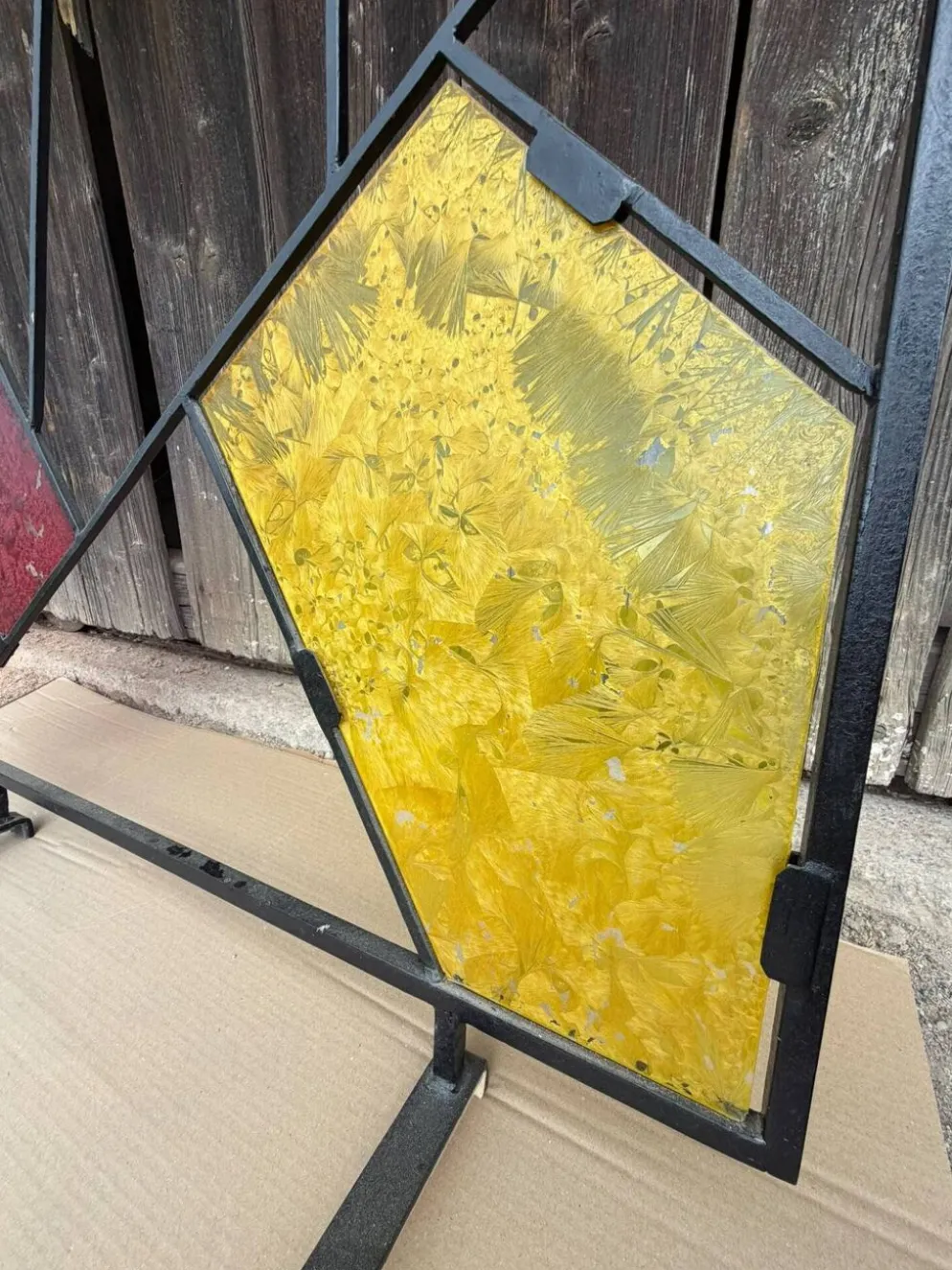Paravent géométrique moderne du milieu du siècle avec verre coloré texturé, années 1970-1980