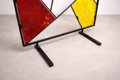 Paravent géométrique moderne du milieu du siècle avec verre coloré texturé, années 1970-1980