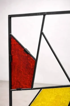 Paravent géométrique moderne du milieu du siècle avec verre coloré texturé, années 1970-1980