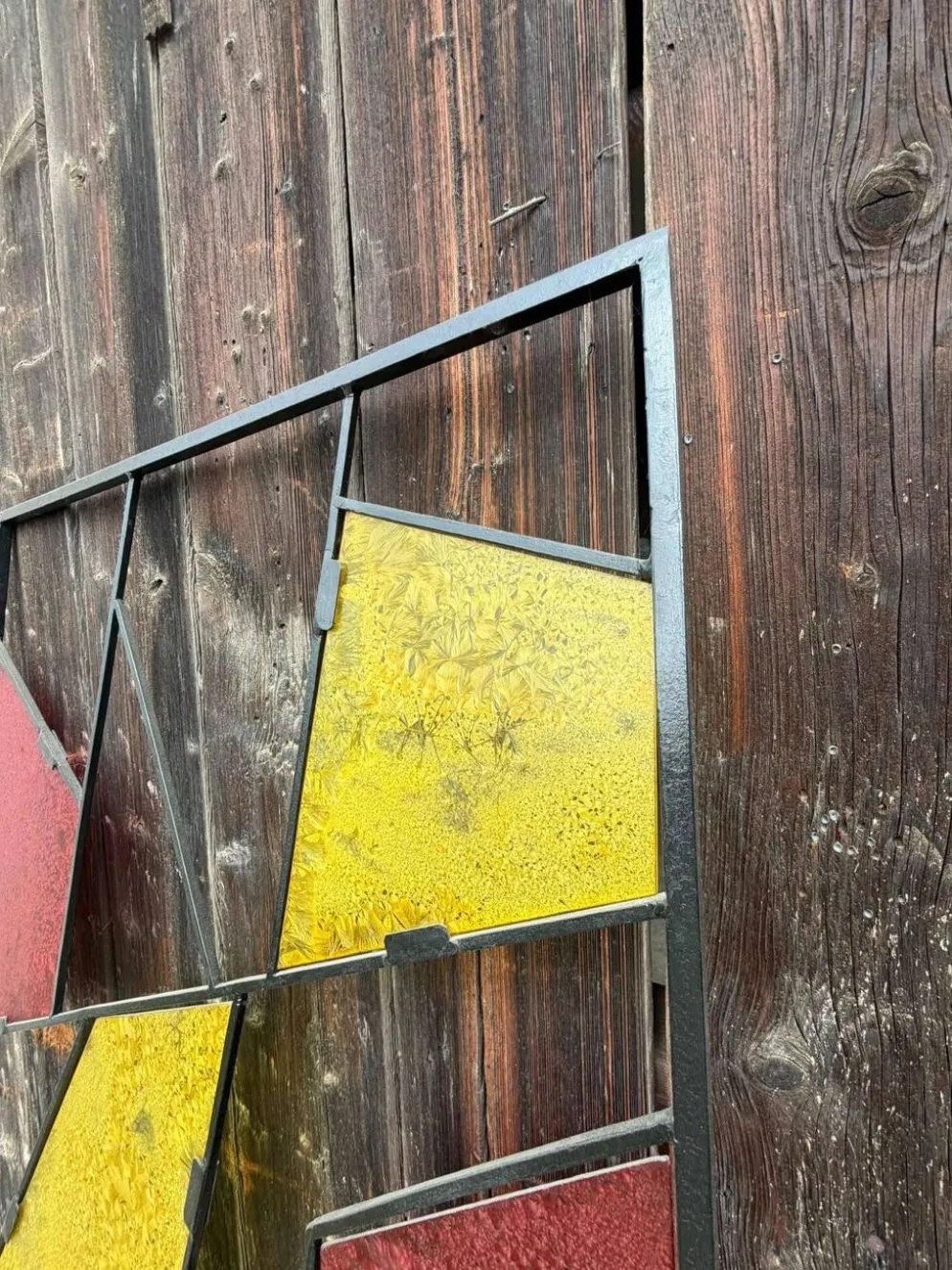 Paravent géométrique moderne du milieu du siècle avec verre coloré texturé, années 1970-1980