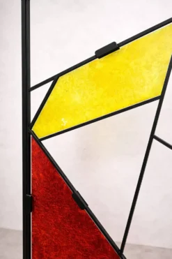Paravent géométrique moderne du milieu du siècle avec verre coloré texturé, années 1970-1980