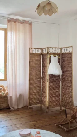 Paravent italien vintage en rotin et bambou