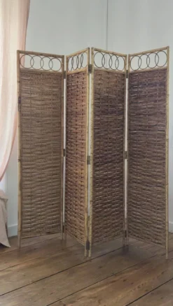 Paravent italien vintage en rotin et bambou