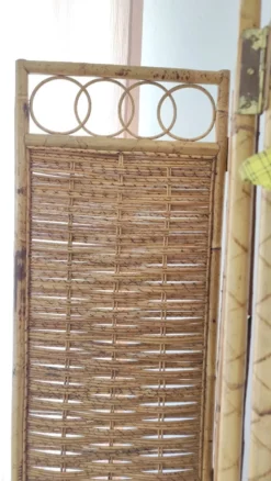 Paravent italien vintage en rotin et bambou