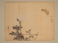 Paravent japonais ancien à deux feuilles avec peintures montées – Japon, vers 1900