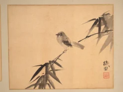 Paravent japonais ancien à deux feuilles avec peintures montées – Japon, vers 1900