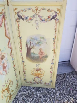 Paravent à motifs peint 1940/1950