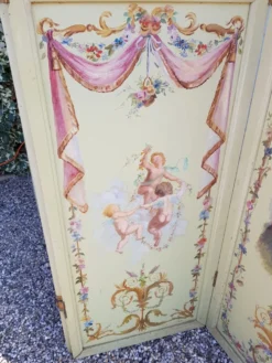 Paravent à motifs peint 1940/1950