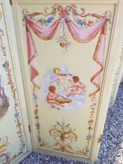 Paravent à motifs peint 1940/1950
