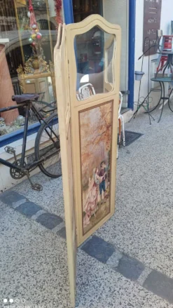 Paravent ou écran en bois peint et toile peinte